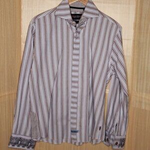 English Laundry Christopher Wick Mens Embroidered Striped Button Down Large